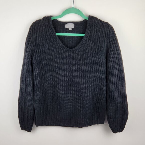 Pure Collection Wool Alpaca Blend Chunky Ribbed Knit V-Neck Sweater sz 4 - Picture 1 of 7